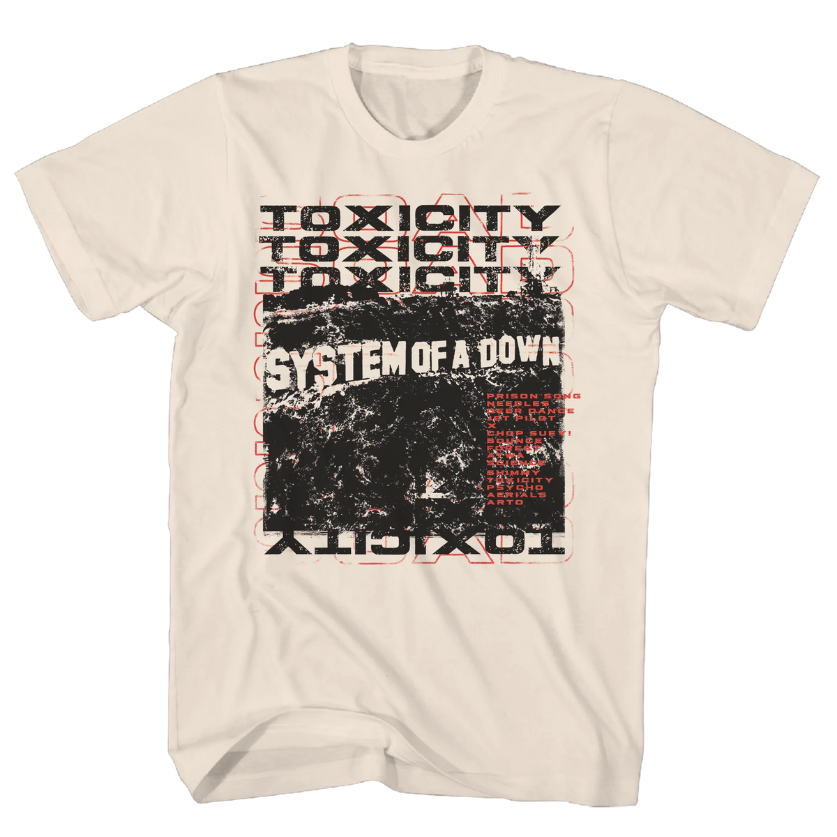 SYSTEM OF A DOWN TOXICITY STACK SCRIBBLE NATURAL T-SHIRT