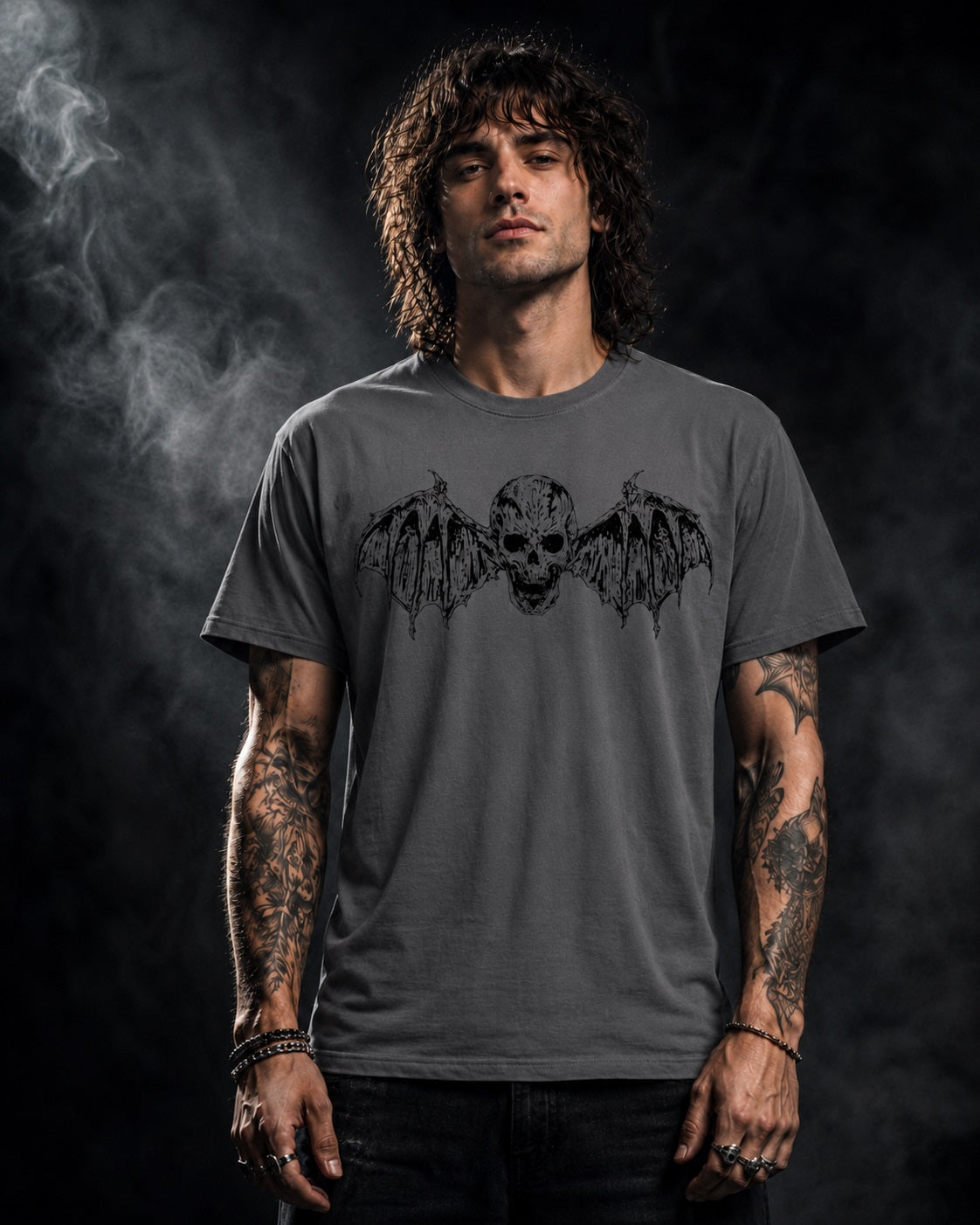 Avenged Sevenfold - Skull With Wings Two Sided Grey Tee
