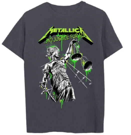 Metallica - Justice for All Neon Green Logo Charcoal Youth Tee