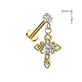 316L Surgical Steel CZ Center Celtic Cross Dangle Labret