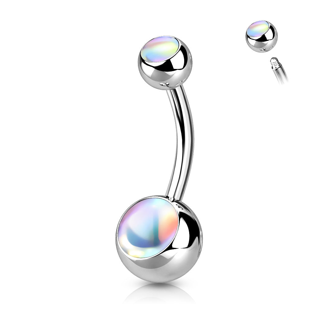 Double Iridescent Stone 316L Surgical Steel Belly Button Ring