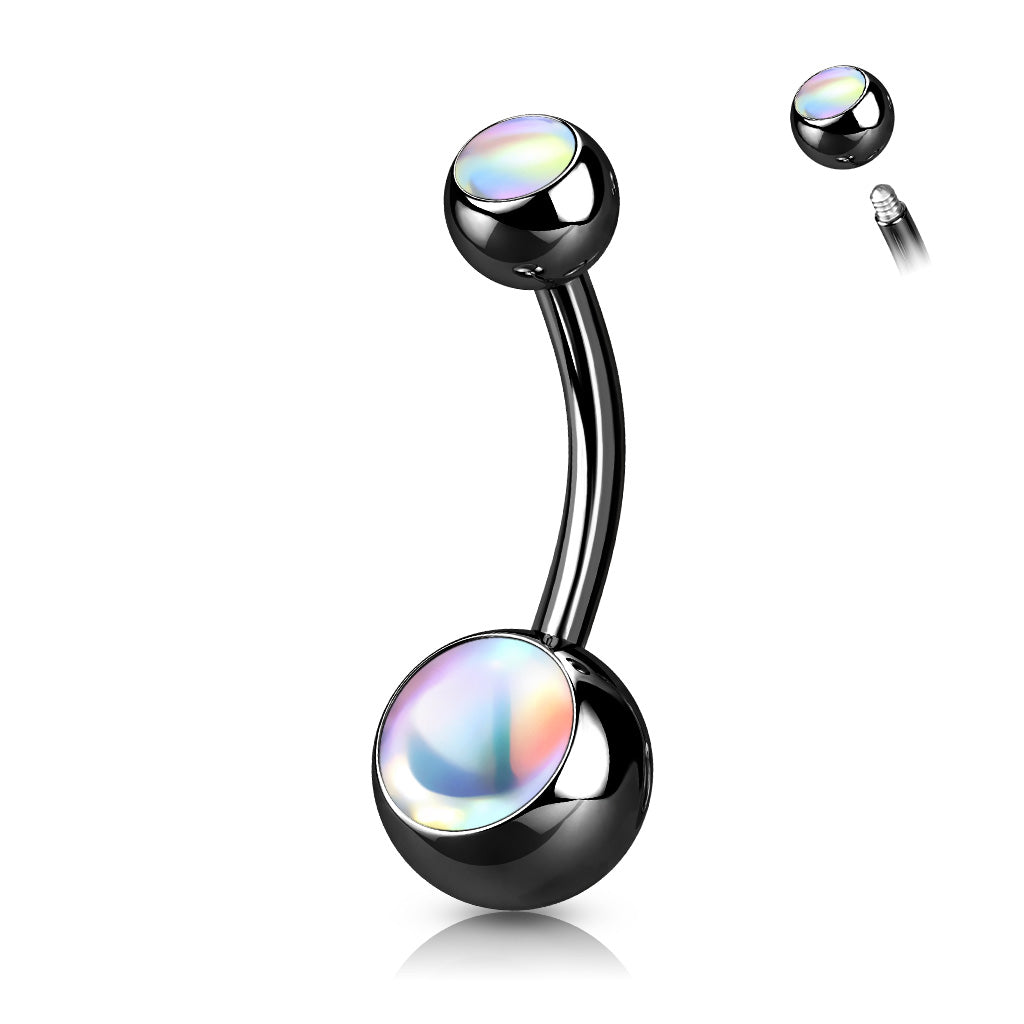 Double Iridescent Stone 316L Surgical Steel Belly Button Ring