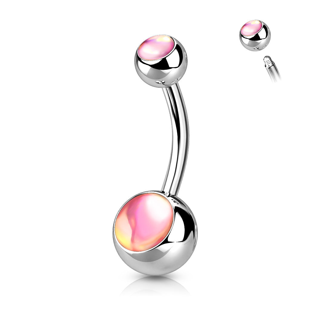 Double Iridescent Stone 316L Surgical Steel Belly Button Ring