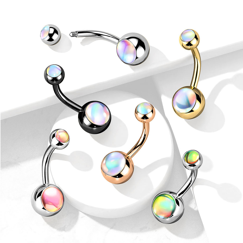 Double Iridescent Stone 316L Surgical Steel Belly Button Ring
