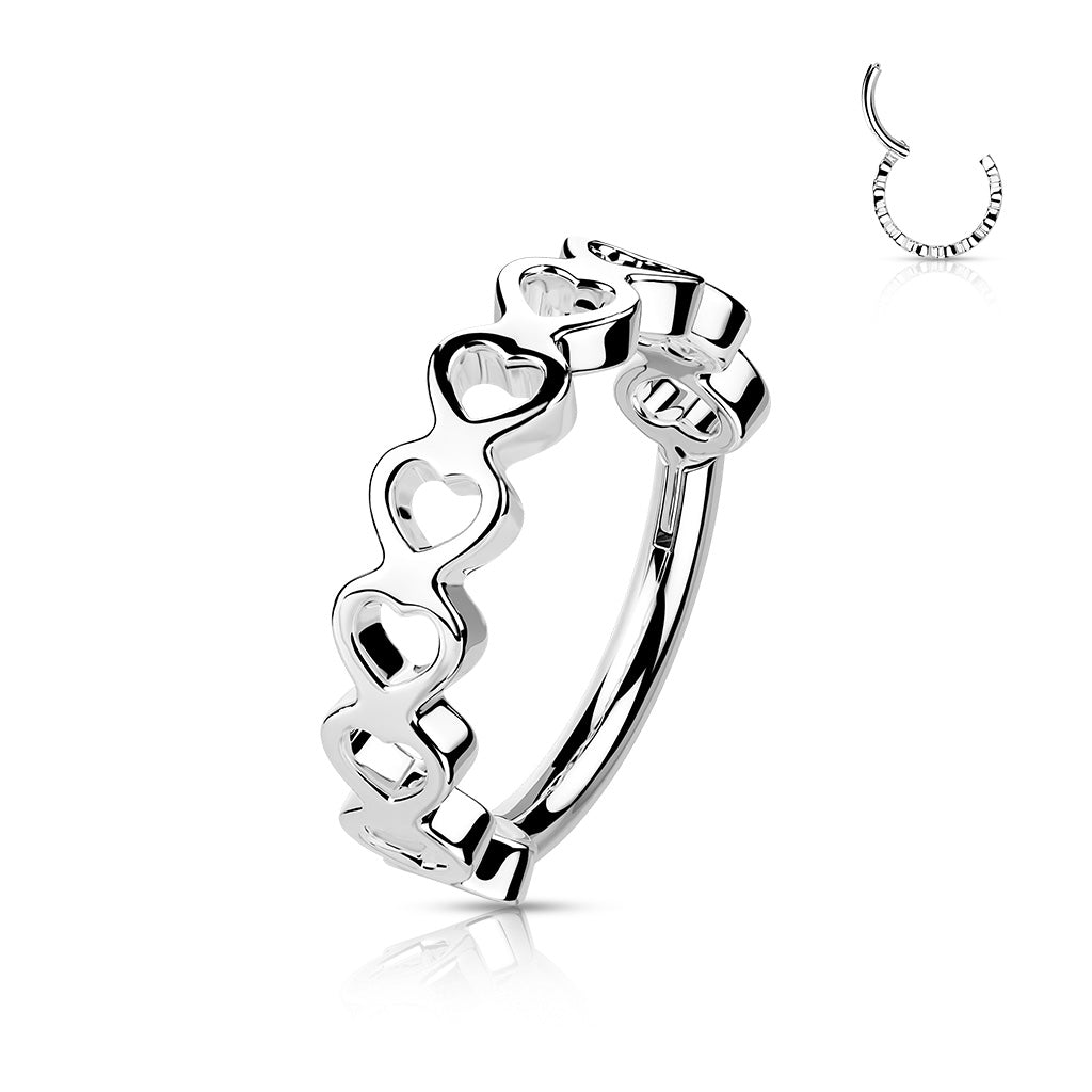 Hinged Segment Hoop Rings with Side Facing Hearts