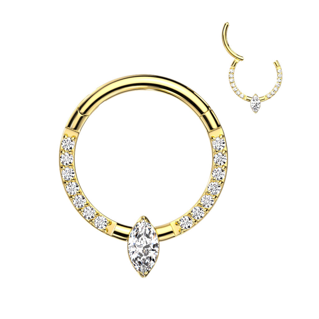 Hinged Segment Hoop With Marquise CZ Center and  CZ Sides