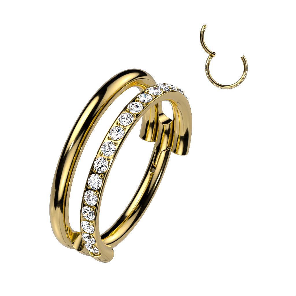 Hinged Segment Double Hoop Ring With One Outward Facing Pave CZ Line
