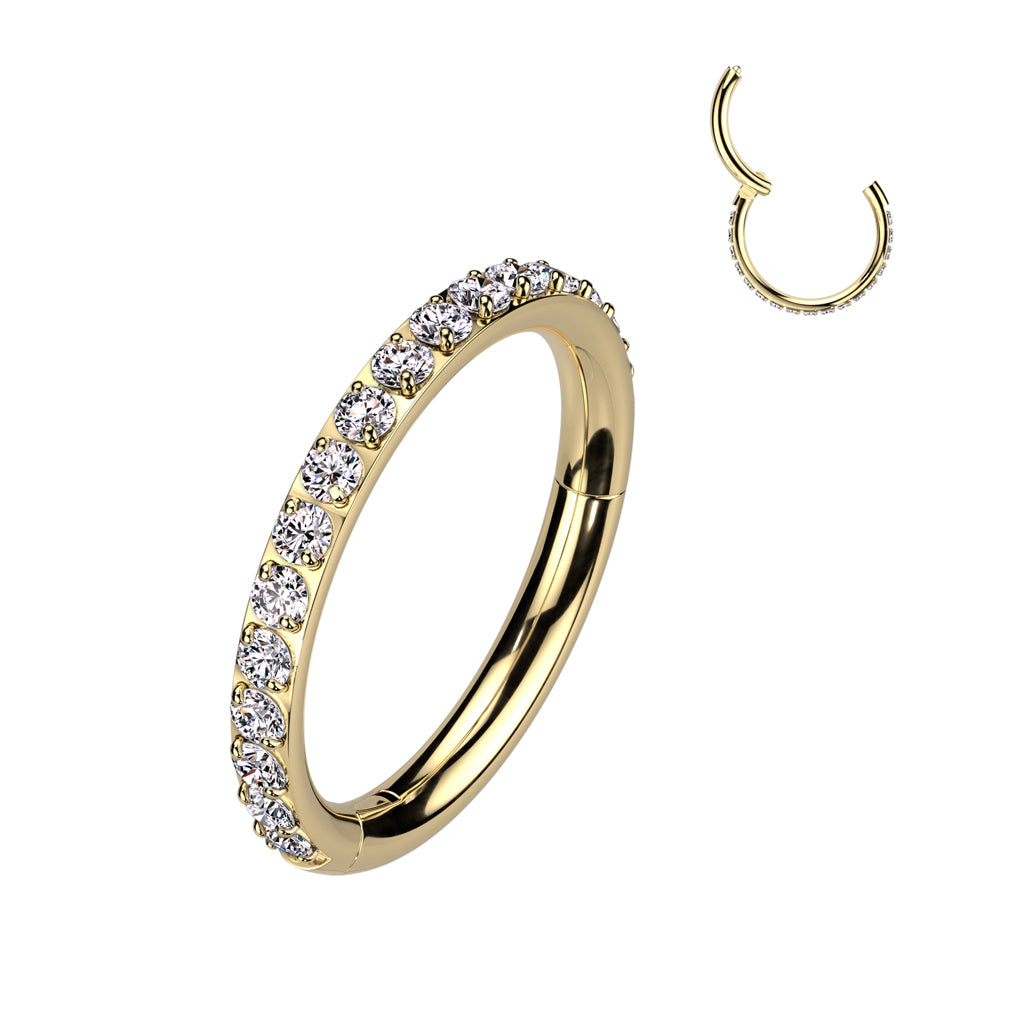 Implant Grade Titanium Hinged Segment Hoop Ring With Outward Facing Pave CNC Set CZ