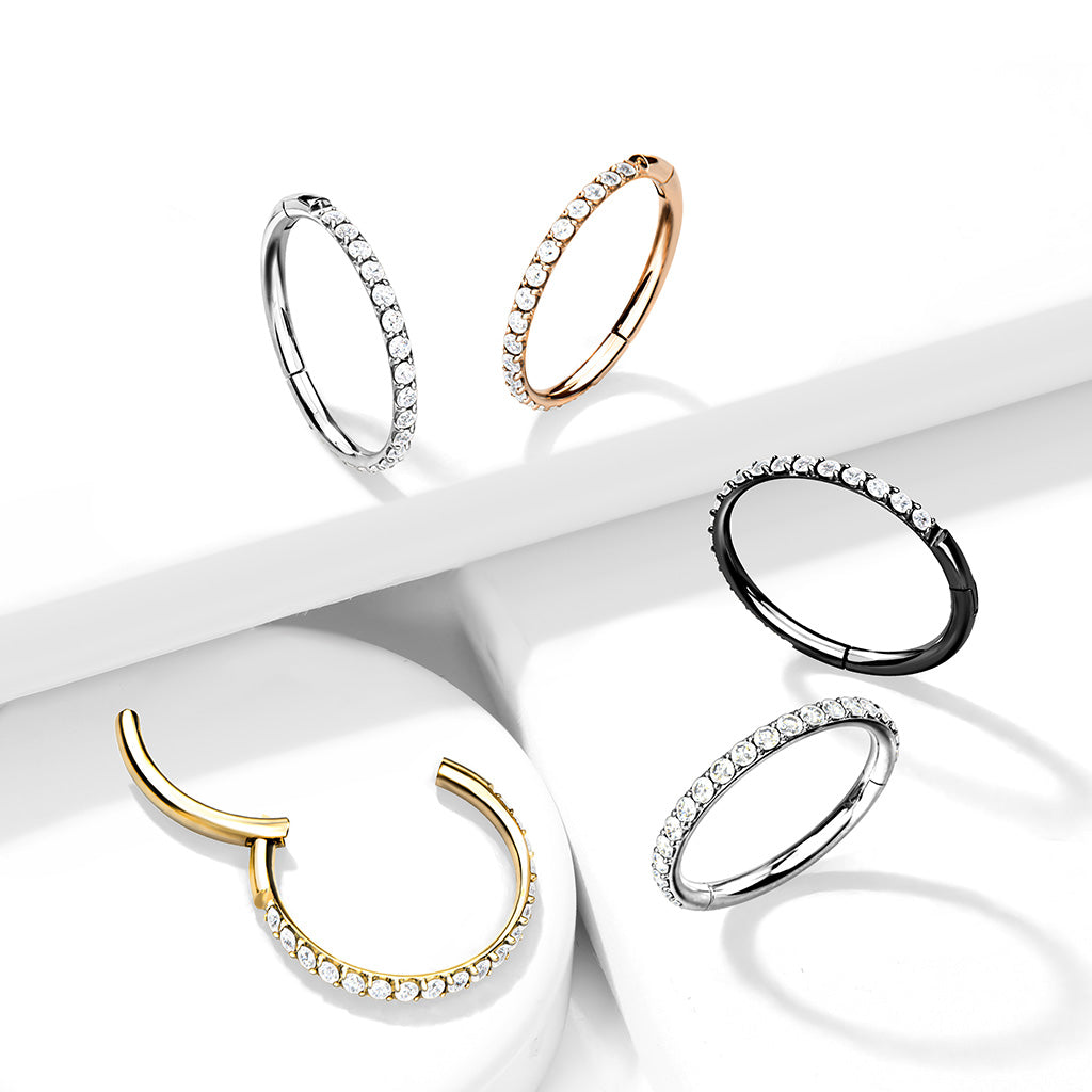 Implant Grade Titanium Hinged Segment Hoop Ring With Outward Facing Pave CNC Set CZ