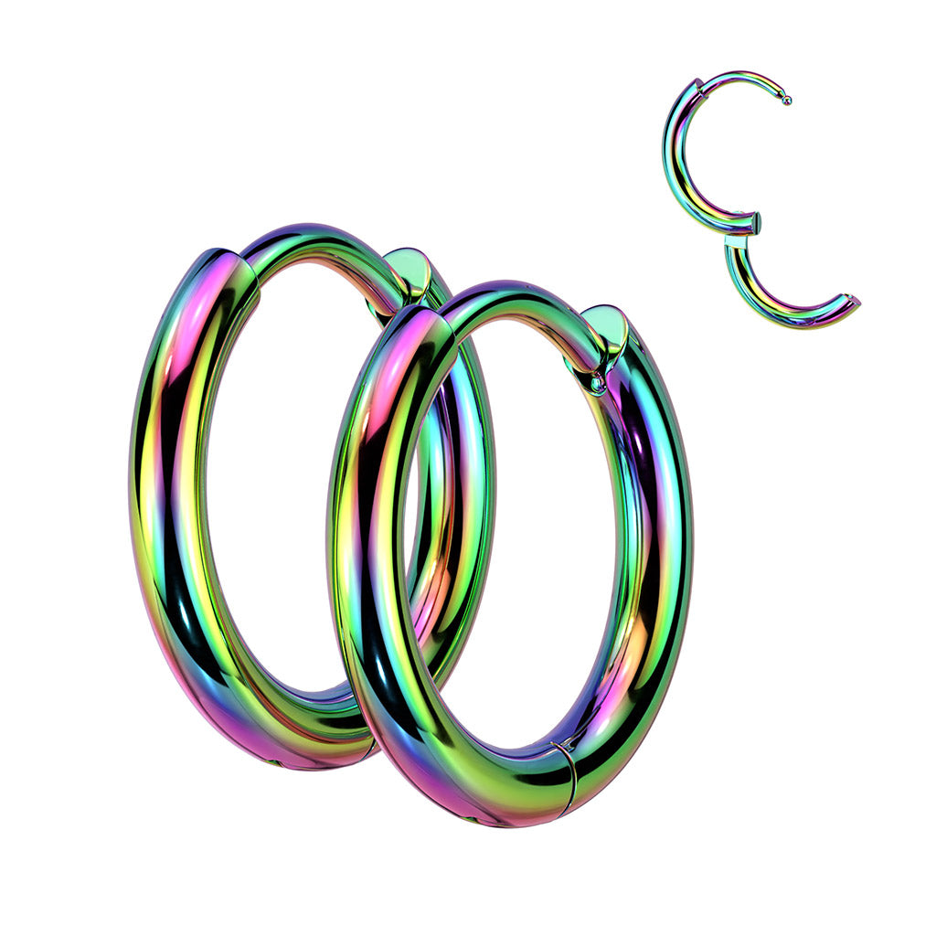 Pair of 316L Stainless Steel 2mm Thick Hinged Plain Round Hoop Earrings