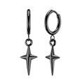 316L Surgical Steel Pair of Huggie Hoop Earrings With Solid Star Cross Dangle