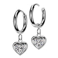 Pair of 316L Stainless Steel Hinged Hoop Earrings With CZ Heart Dangle