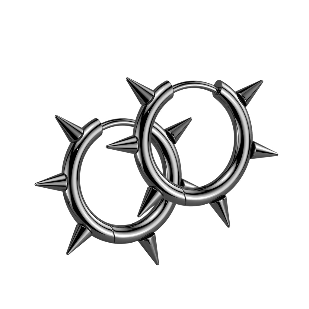 Pair of 316L Stainless Steel Hinged Hoop Earrings With Spikes
