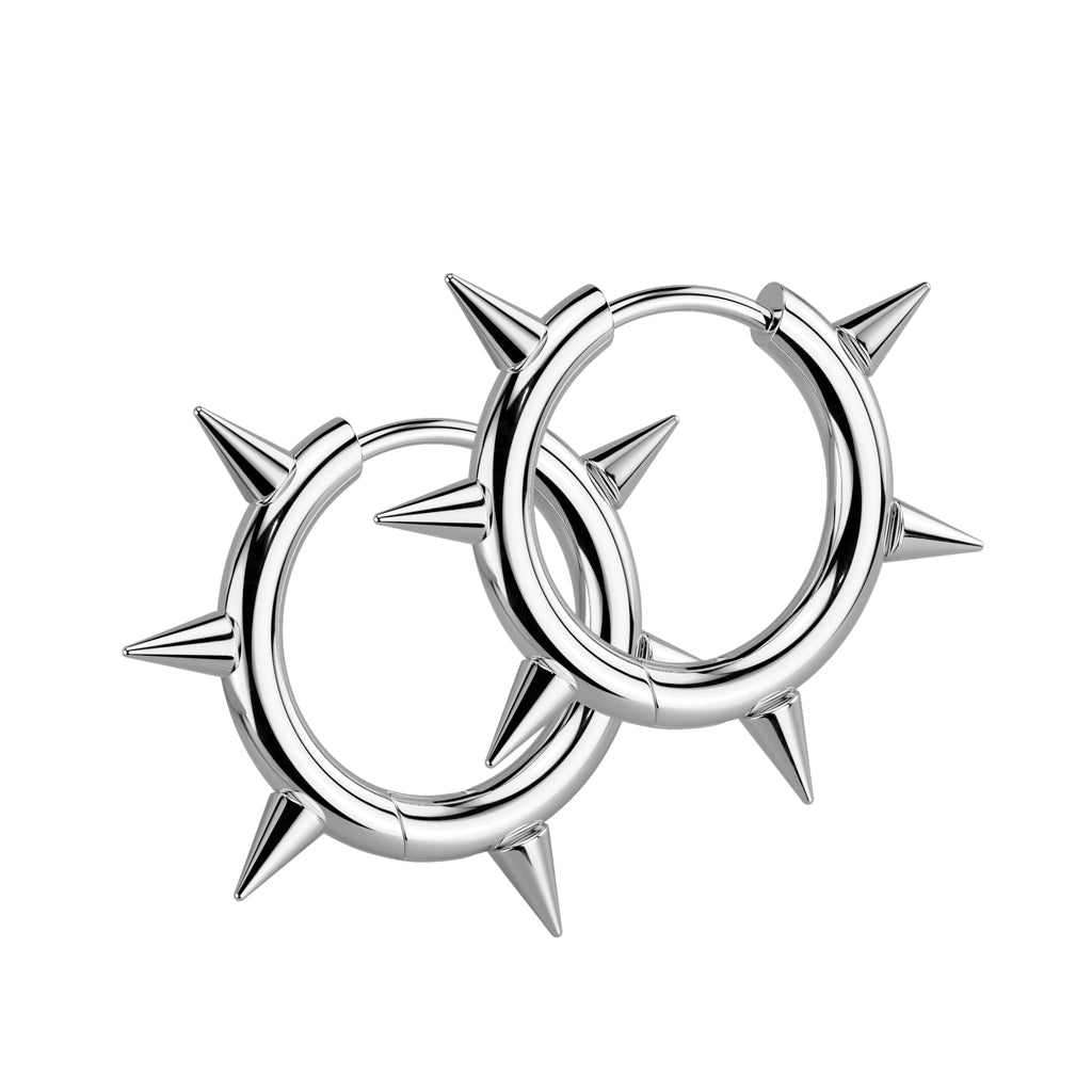 Pair of 316L Stainless Steel Hinged Hoop Earrings With Spikes