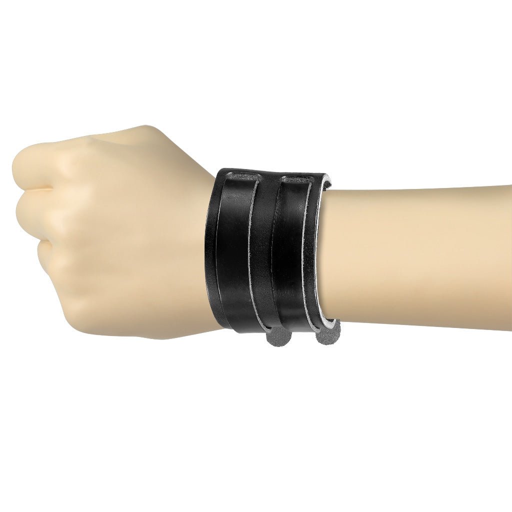 Black Leather Bracelet with Double Strap Belt Buckle