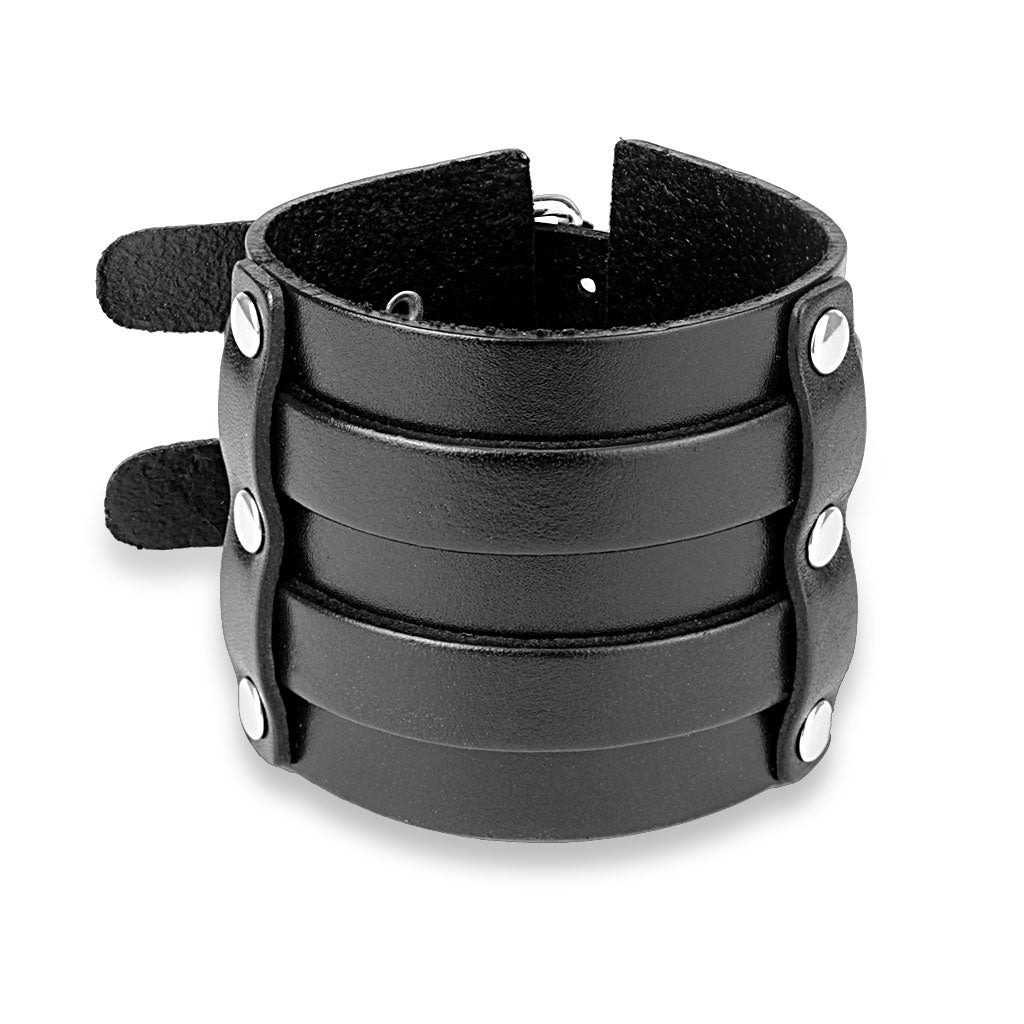 Wide Double Buckle Adjustable Leather Bracelets