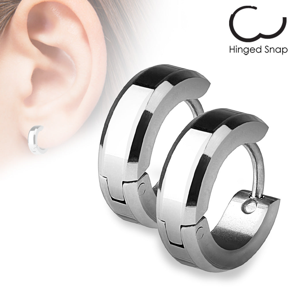 Pair of 316L Surgical Stainless Steel Hoop Earring with Beveled Edges