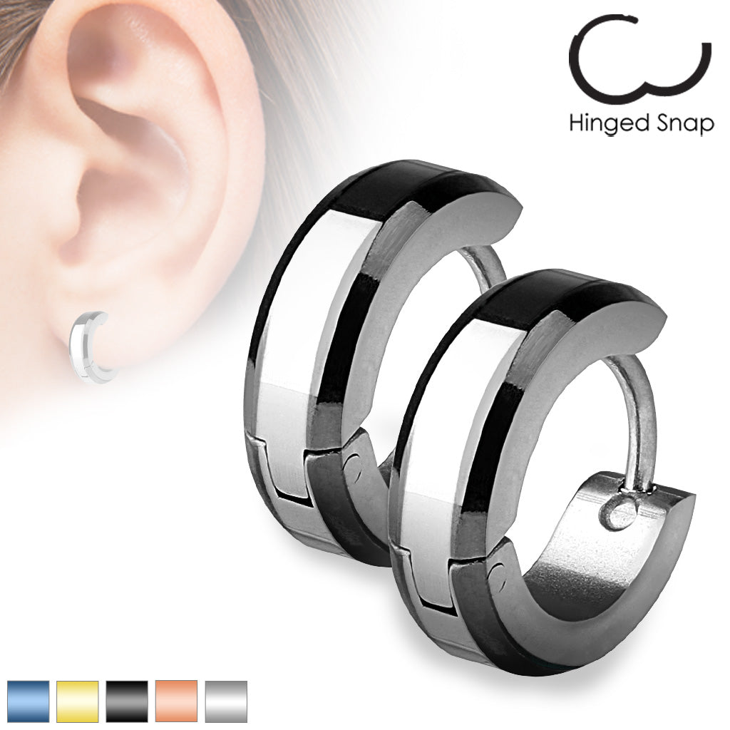 Pair of 316L Surgical Stainless Steel Hoop Earring with Beveled Edges