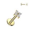 Titanium Internally Threaded Flat Back Labret With 4 CZ Flower Top