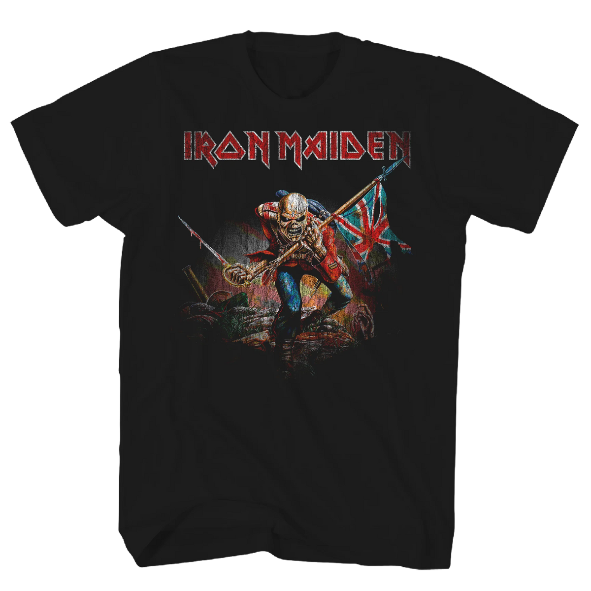 IRON MAIDEN TROOPER DISTRESSED PRINT BLACK T-SHIRT