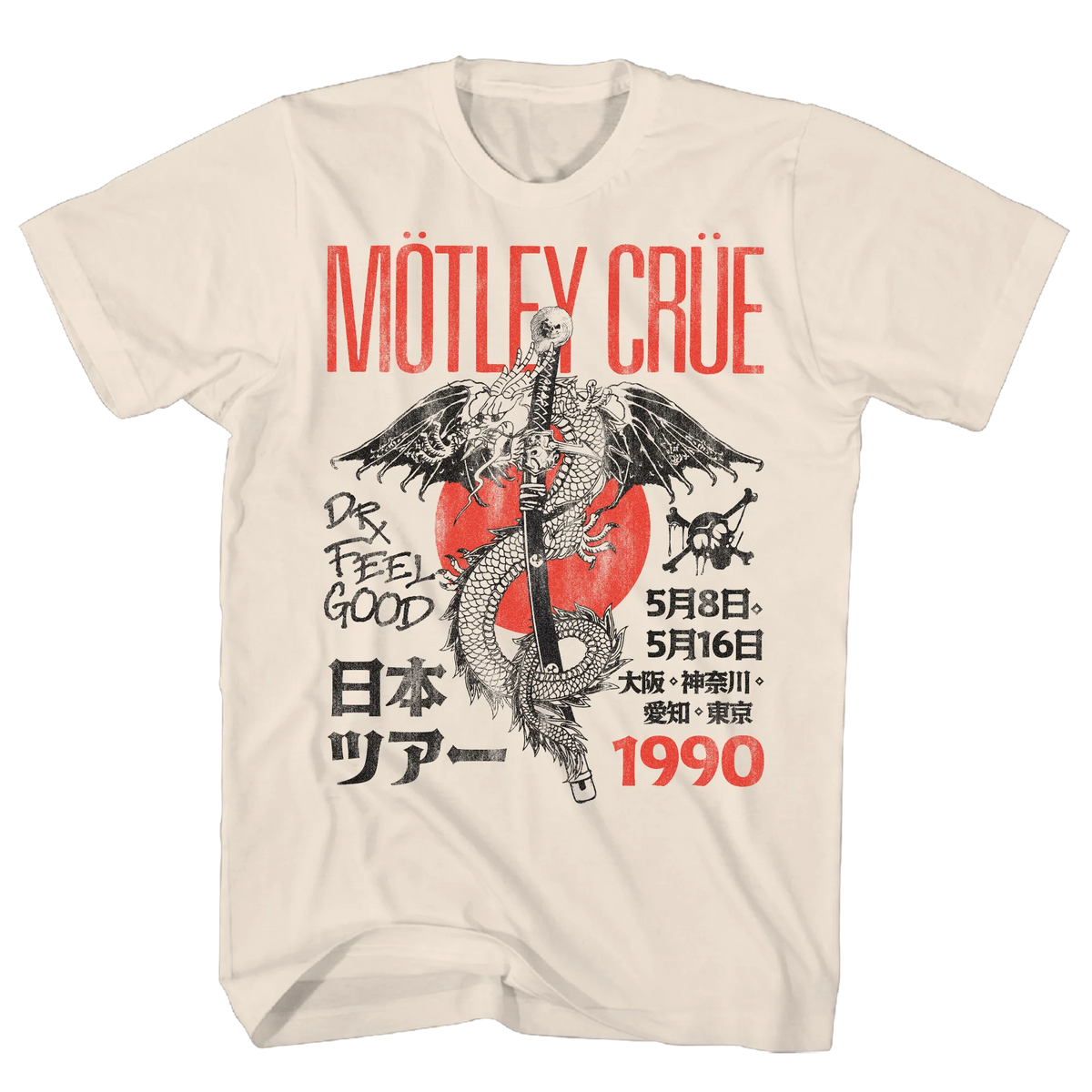 MOTLEY CRUE 1990 DR FEELGOOD KANJI NATURAL T-SHIRT