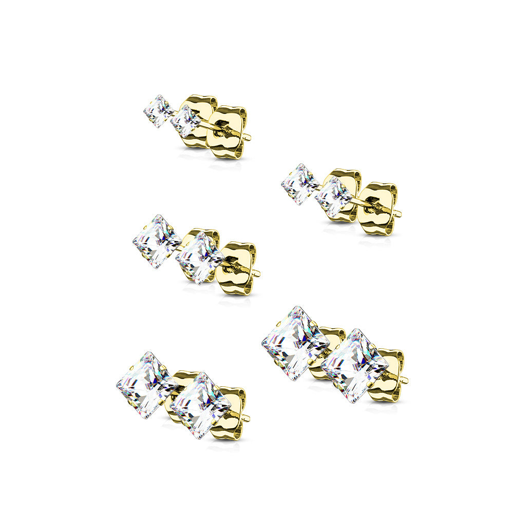 Prong Set Square CZ Stainless Steel Stud Earrings