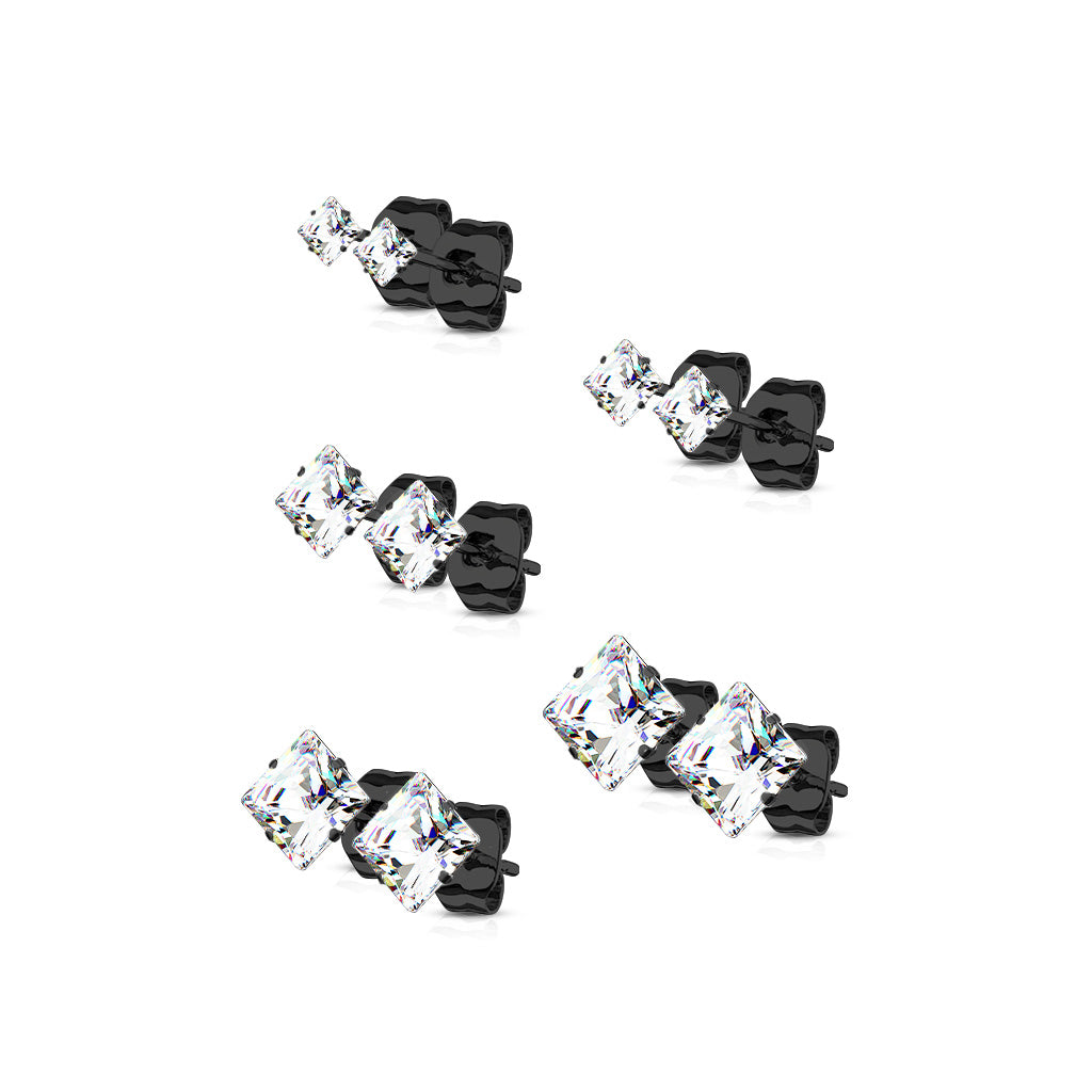 Prong Set Square CZ Stainless Steel Stud Earrings