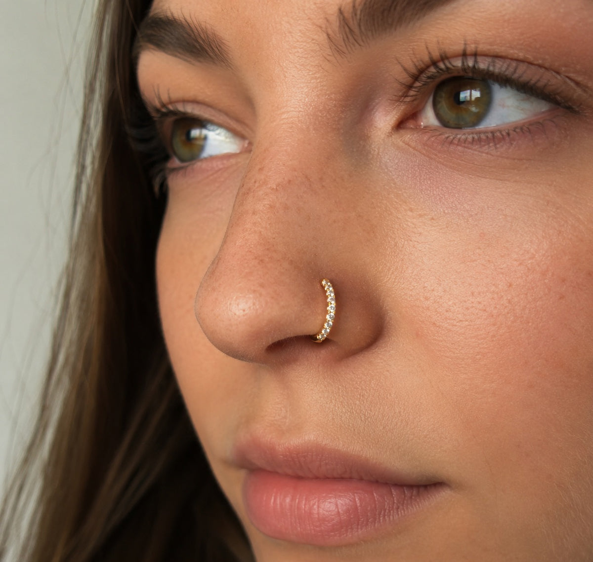 Implant Grade Titanium Hinged Segment Hoop Ring With Outward Facing Pave CNC Set CZ