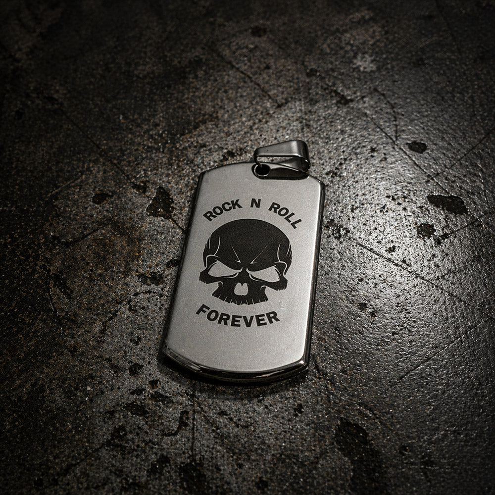 316L Stainless Steel Rock n Roll for ever dog tag Necklace